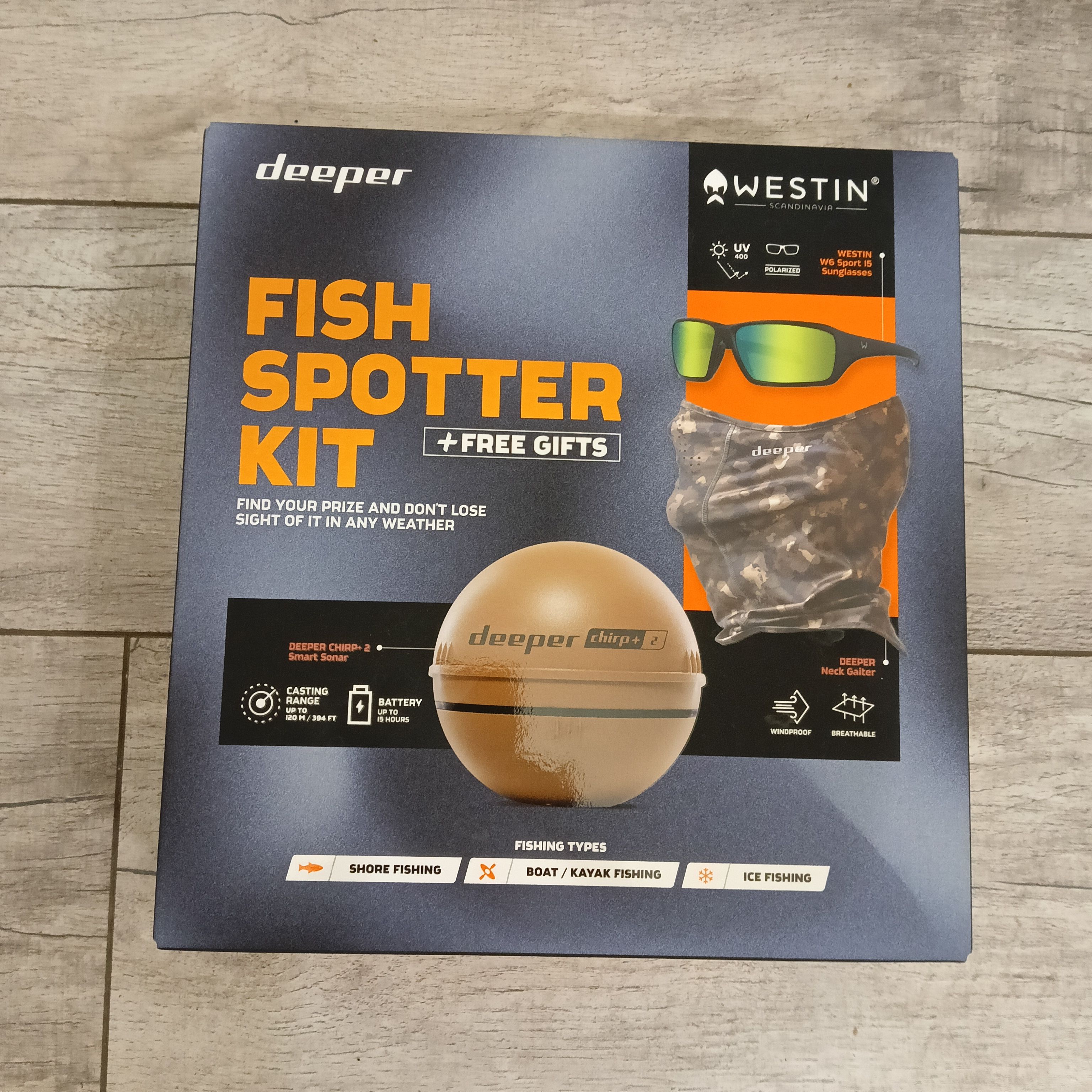 Подарочный набор Deeper Fish Spotter Kit (эхолот Deeper CHIRP+ 2, очки и  бафф)