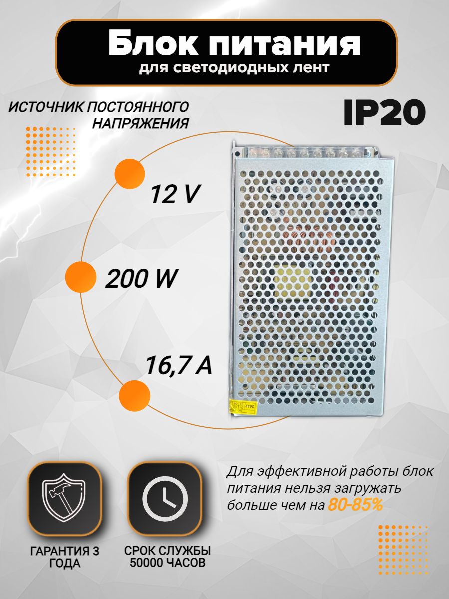 VeroMaksБлокпитаниядлясветодиоднойленты,12В,200Вт,IP20