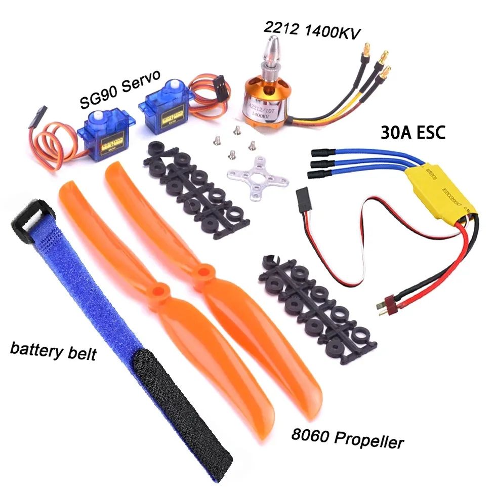 Комплект бесколлекторный Двигатель + 30A ESC + 2 серво-привода+ ремень для батарейки +8060 Пропеллер RC дрона/самолета 2s-4s