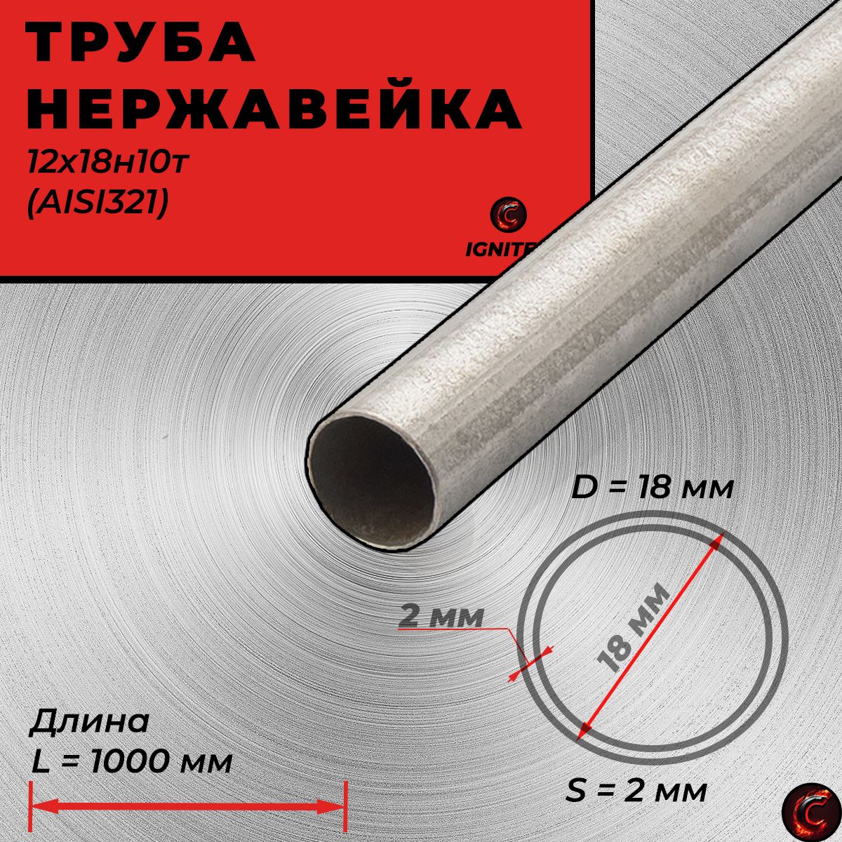 Трубадиаметром18ммбесшовная,пищеваянержавеющаясталь12х18н10т(AISI321).Стенка2мм.Спримесьютитана