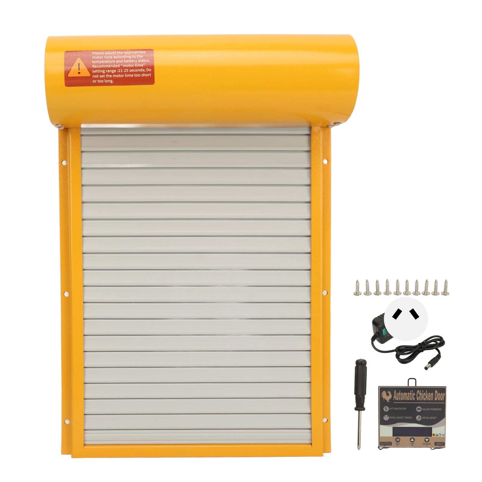 Металлическая рулонная дверь курятника с таймером
