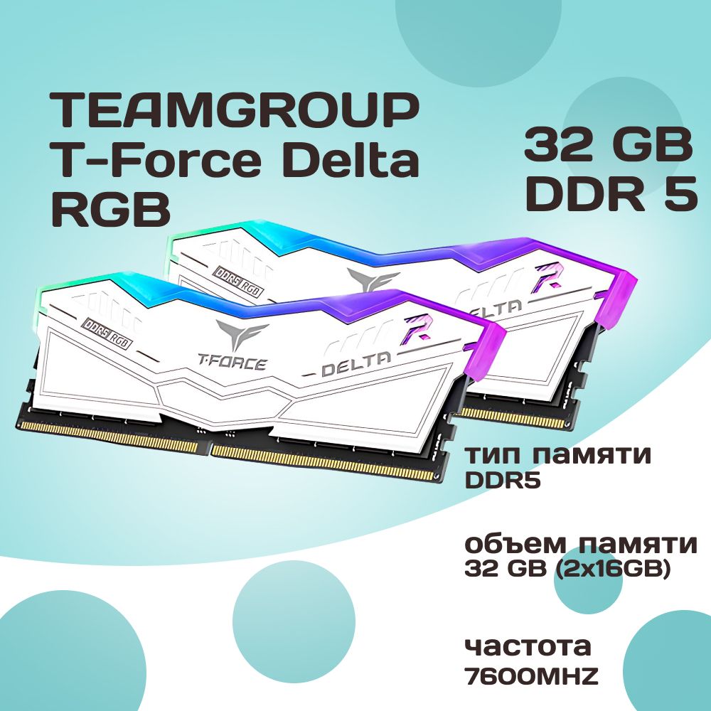 TeamgroupОперативнаяпамятьDDR5T-ForceDeltaRGB32GB7600MHzCL36(36-46-46-84)2x16ГБ(FF4D532G7600HC36DDC01)