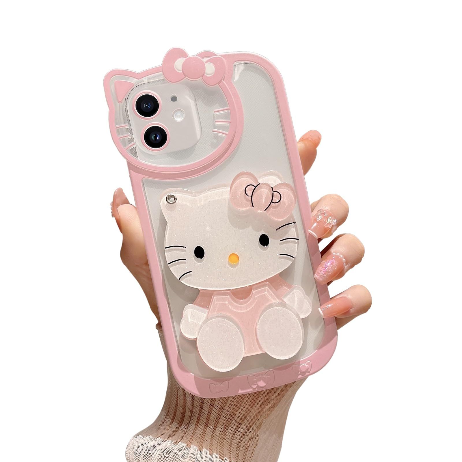 Чехол для мобильного телефона iPhone Kawaii pink cute Hello Kitty с  зеркалом модный чехол для мобильного телефона cute girl для iPhone12 6.1  дюймов,розовый-zr - купить с доставкой по выгодным ценам в интернет-магазине