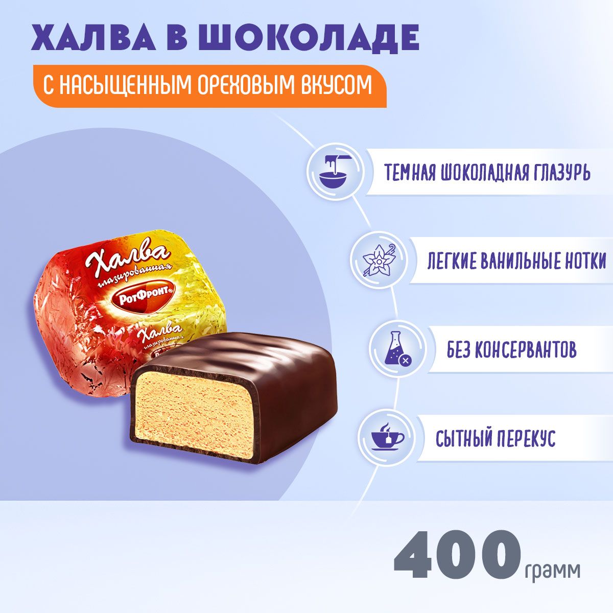 Халва Рот Фронт глазированная 400 грамм - купить с доставкой по выгодным  ценам в интернет-магазине OZON (463890652)