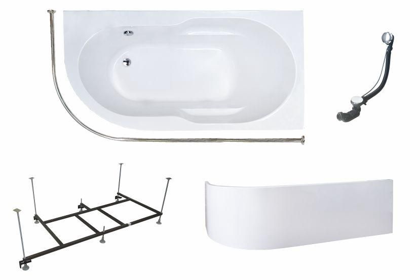 Акриловая ванна Royal Bath AZUR 150X80X60 правосторонняя комплект (ванна, каркас, панель, сифон, карниз)