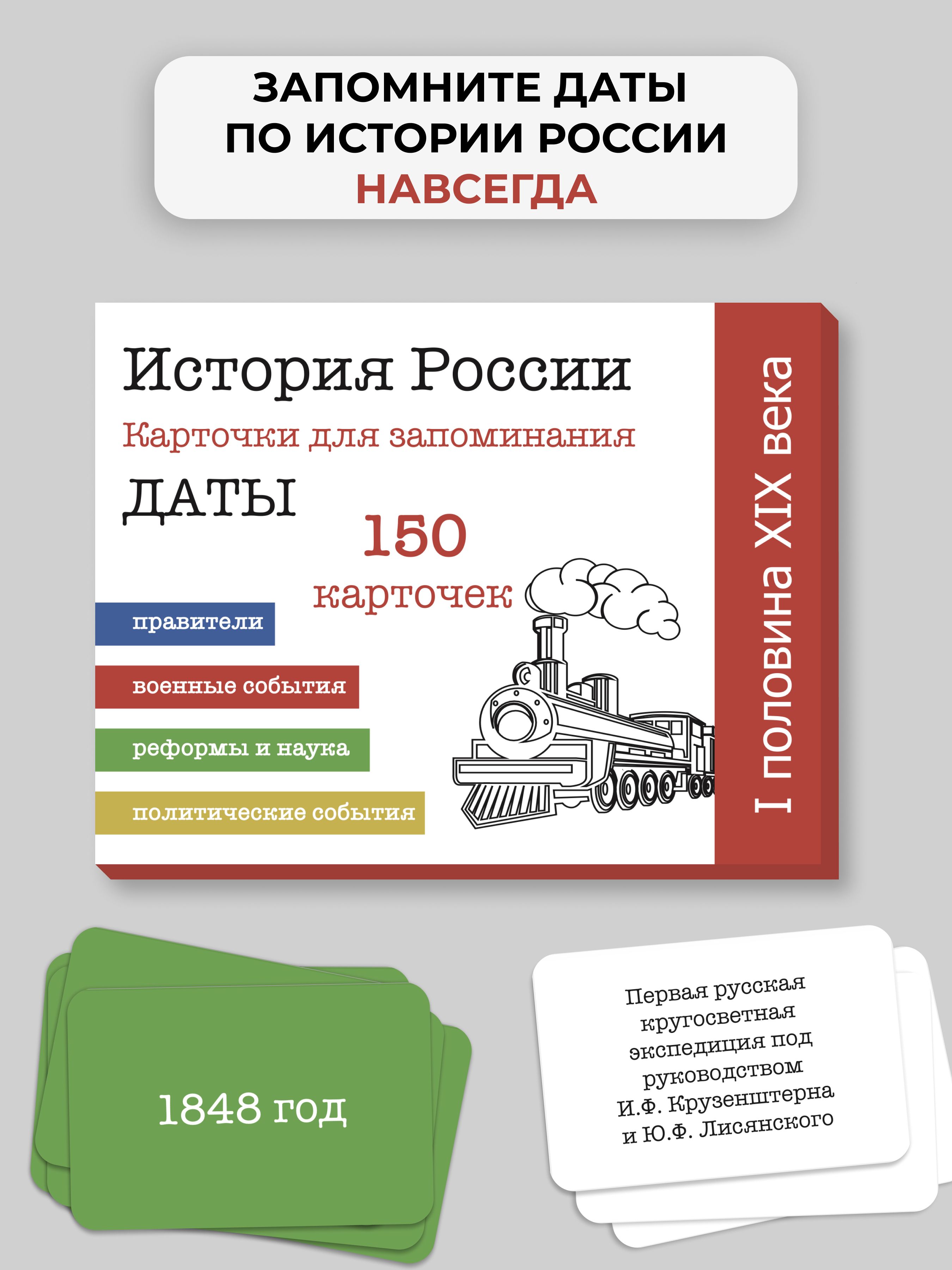 Карточки по истории России. 150 дат. ЕГЭ. 1 пол. 19 в. 9 класс