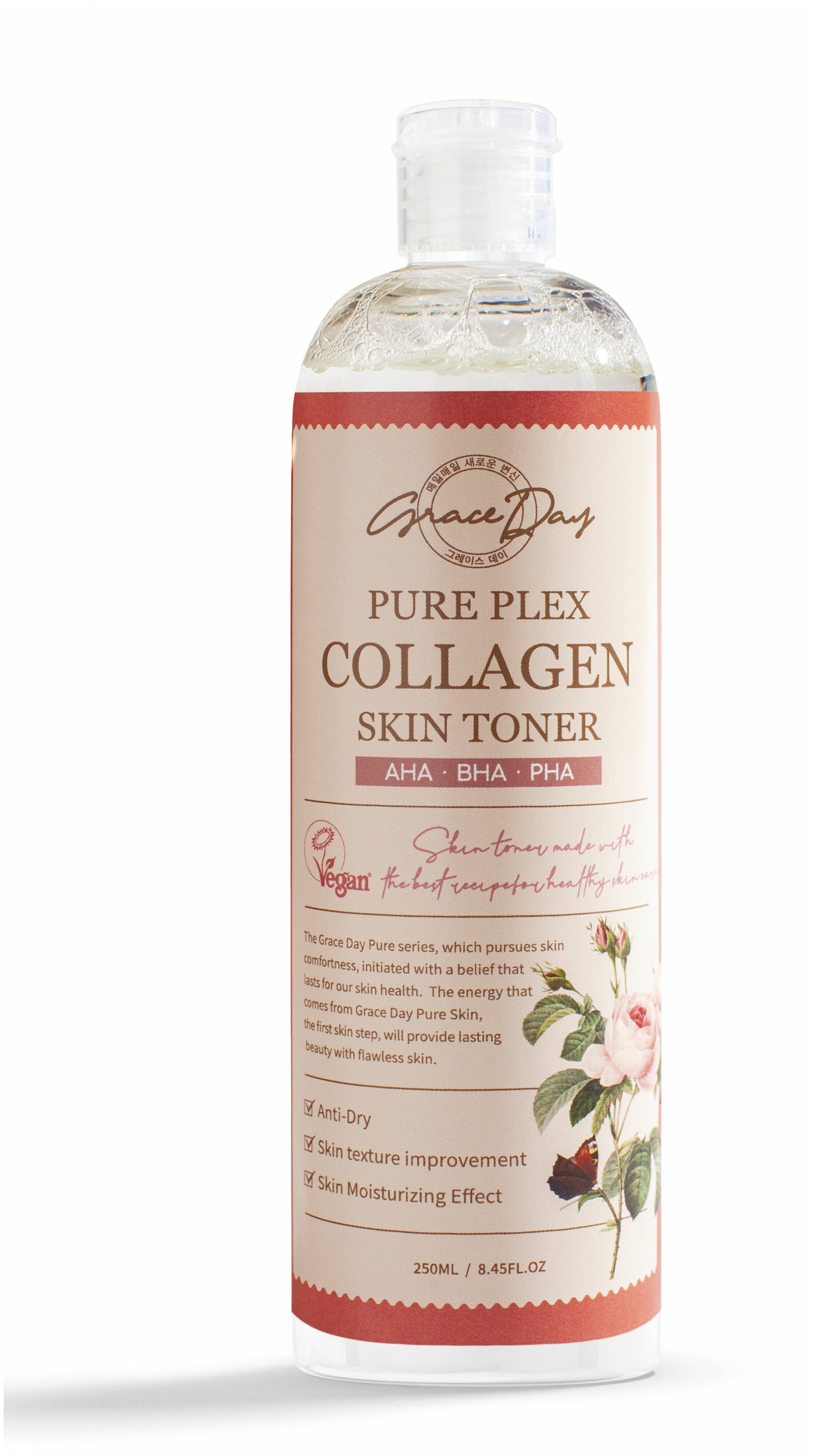 тонер для лица корейский с центеллой. Grace day тонер q10. тонер для лица с коллагеном grace day pure plex collagen skin toner 250 мл. Day toner. тонер для лица grace day pure plex skin toner.