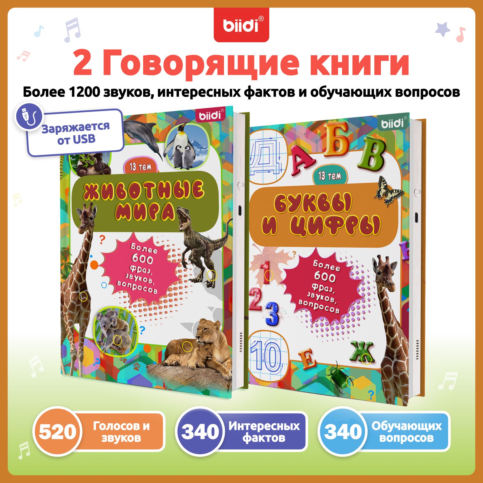 Говорящая книги для детей от 1 года - biidi, 600 звуков, 13 тем,  Развивающие детские книги для малышей, для мальчиков и девочек.