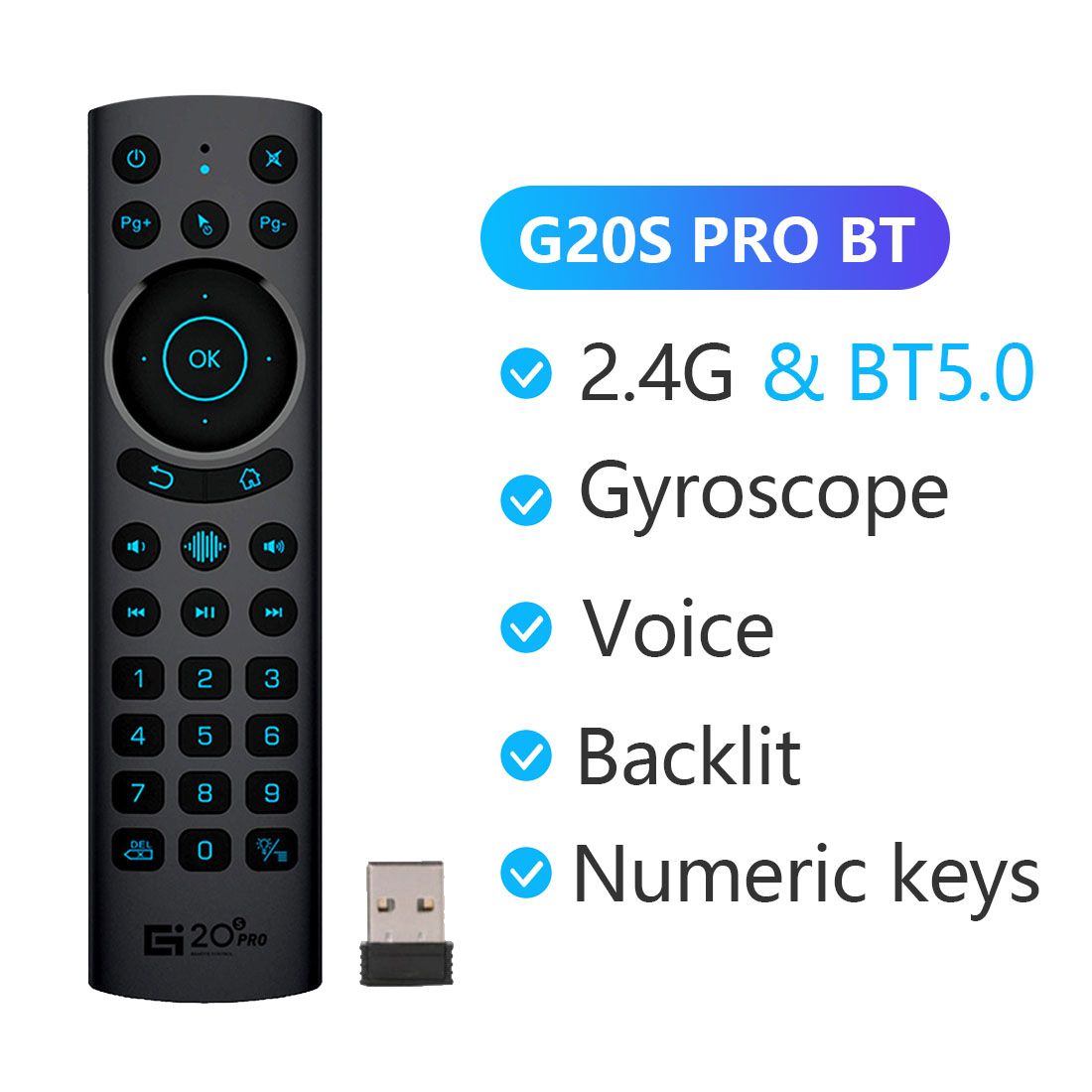 G20SProBTGyroПультдистанционногоуправленияAirMouse2,4ГГц+BT5.0сголосовымуправлениемиподсветкой