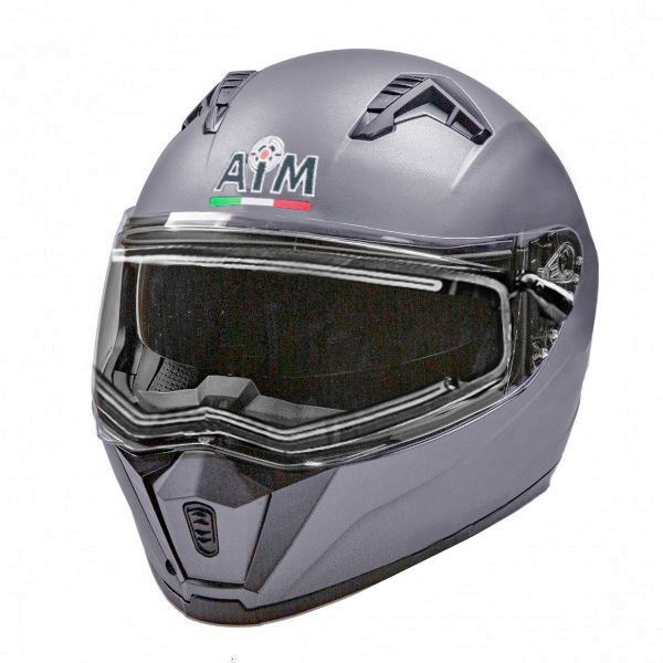 Шлем снегоходный интеграл матовый серый металлик AIM JK320 SOLID S(55-56) визор с электроподогревом+прозрачный #1