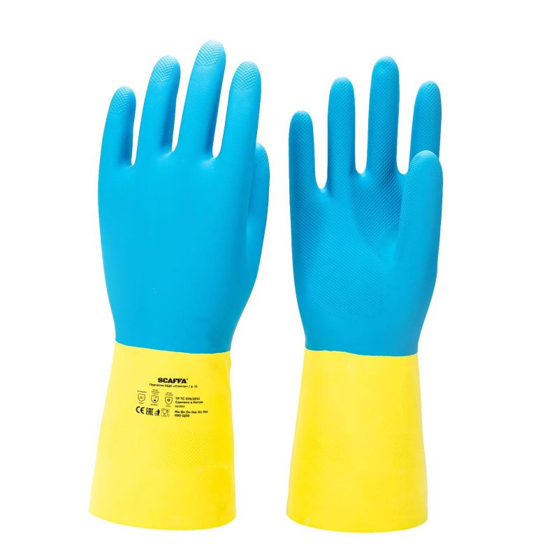 Перчатки защитные латекс/неопрен КЩС SCAFFA Спектр цвет желтый, синий размер 11  #1