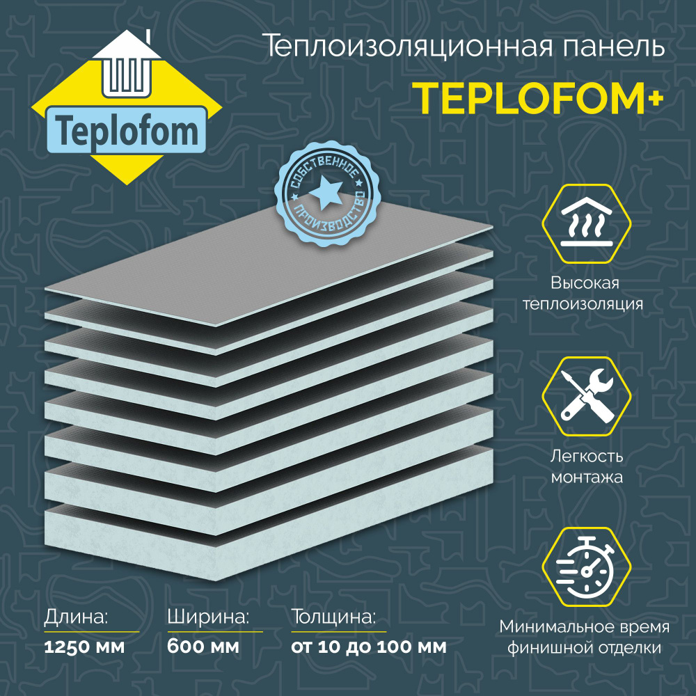 Теплоизоляционная панель TEPLOFOM+40 XPS-02 1250x600x40мм (двухсторонний слой) Теплофом  #1