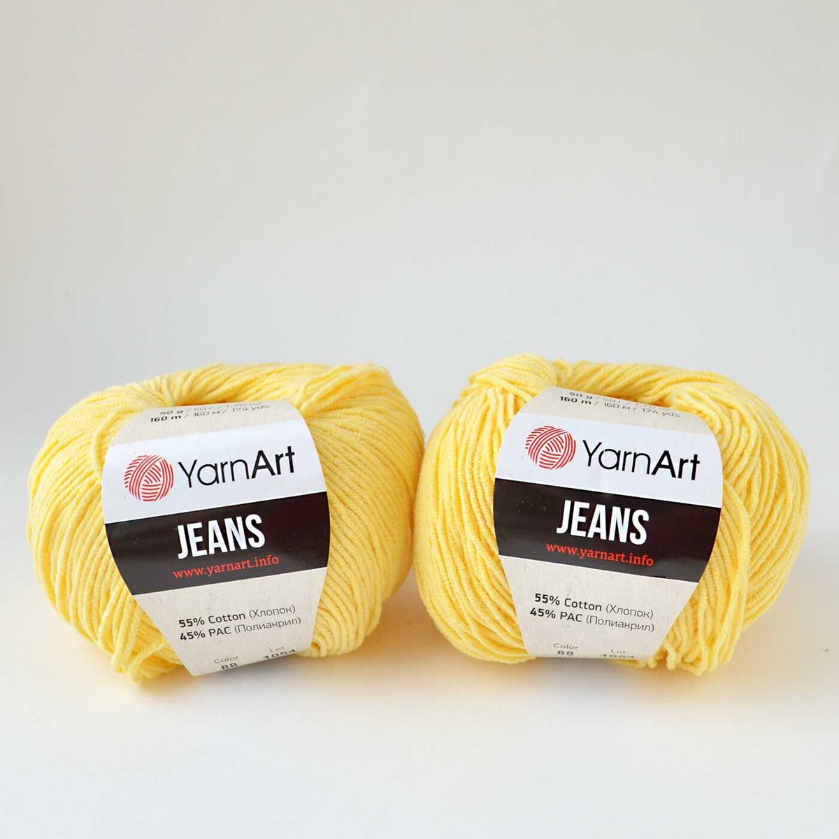 Пряжа YarnArt Jeans (Ярнарт Джинс) цвет: 88 нежно-желтый, 55% хлопок ...