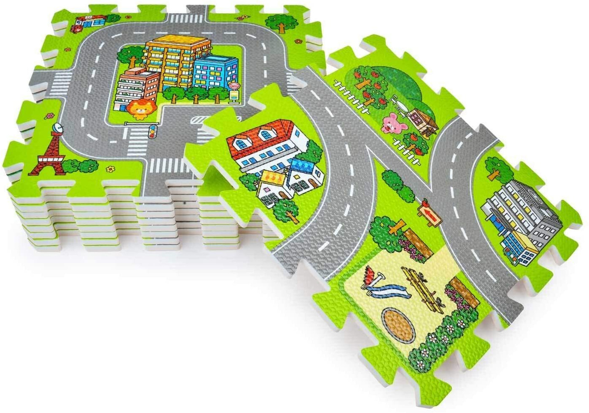 Детский коврик-пазл Meitoku с дорогами "Город" 30x30x1 см (9 шт.) с окантовкой /игровой/городок/дороги/развивающий/для #1