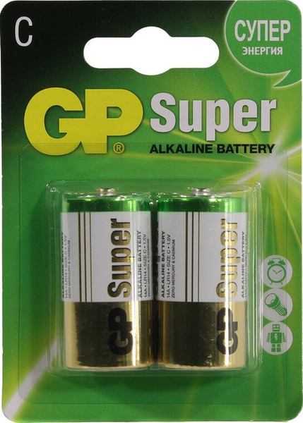 Батарейка C щелочная GP Super 14A-2 1.5V 2 шт - купить с доставкой по ...