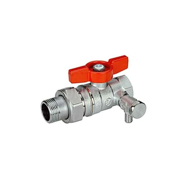 Шаровой кран латунный 1/2"ВР-НР, ручка-бабочка, с отводом и сливом ...