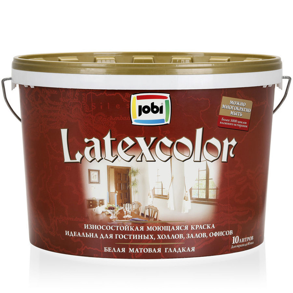 JOBI LATEXCOLOR Краска моющаяся латексная -20С (10л) - купить с ...