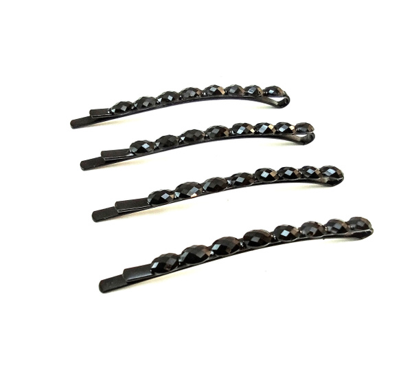 Невидимка для волос Черная с камнями/Зажим для волос/Заколка для волос ...