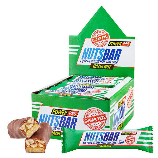 Батончики Power Pro NUTSBAR, 20 шт по 50 г, вкус: фундук-карамельная ...