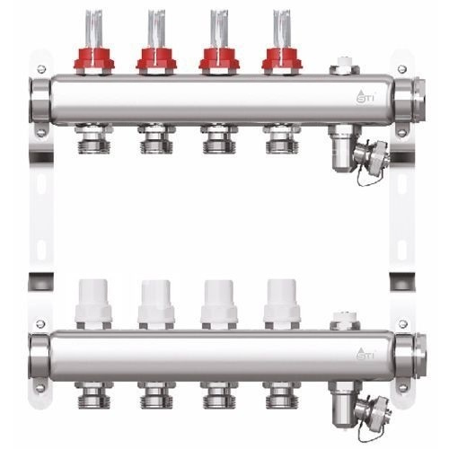 Коллектор для теплого пола на 4 выхода с расходомерами, из нержавеющей ...