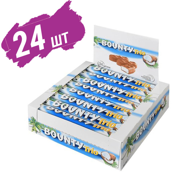 Шоколадный батончик Bounty Trio 24 шт по 82,5 г / Целая коробка ...
