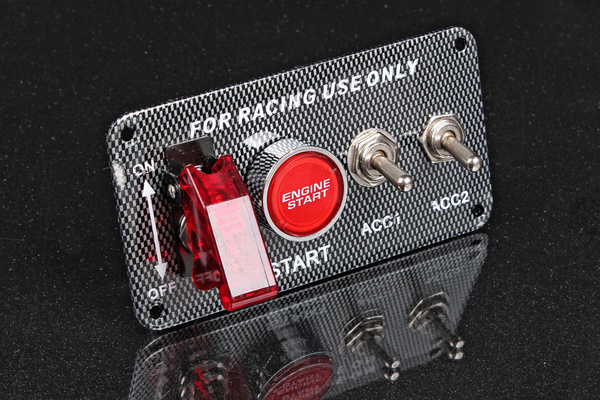 Панель управления карбон, 3 тумблера 2 положения, 1 с защитной крышкой ...