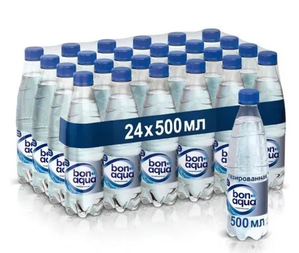 Характеристики Вода BonAqua чистая питьевая газированная, 24 шт х 0,5 л ...
