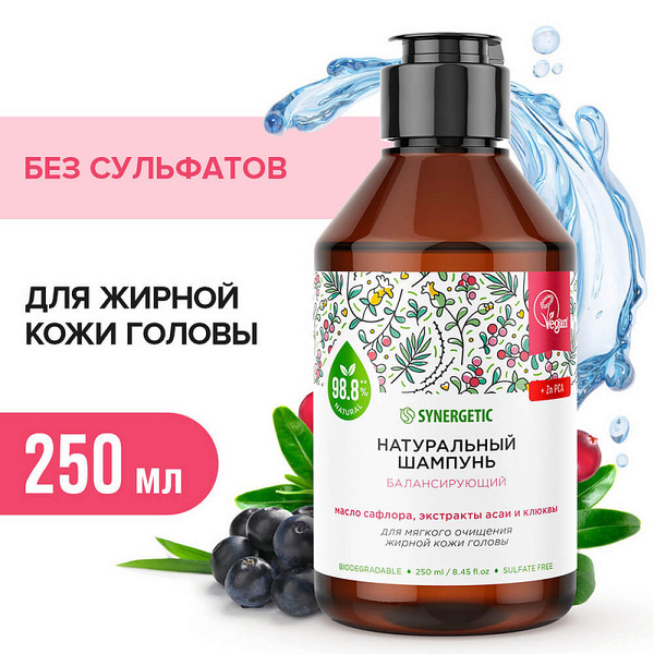 Натуральный бессульфатный шампунь для волос Балансирующий для мягкого ...