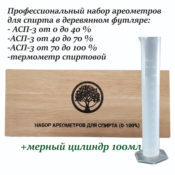 Профессиональный набор ареометров АСП-3 в деревянном футляре (0-40%, 40 ...