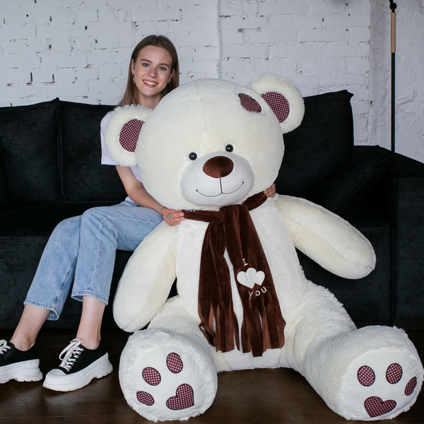 Мягкая игрушка Большой плюшевый мишка Медведь Тони с шарфом I LOVE YOU ...