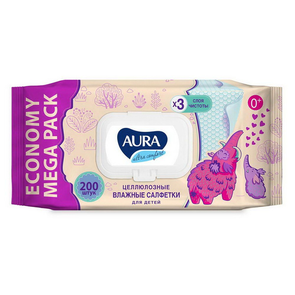 Влажные салфетки AURA ULTRA COMFORT для детей 200 штук - купить с ...