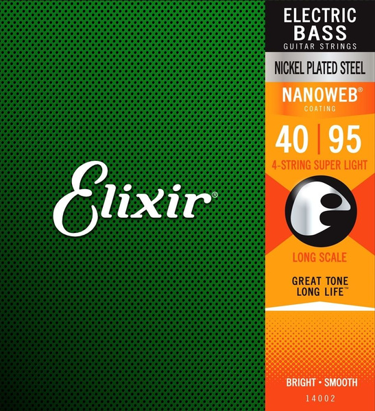ELIXIR 14002 струны для бас гитары NanoWeb Super Light (040-060-075-095 ...