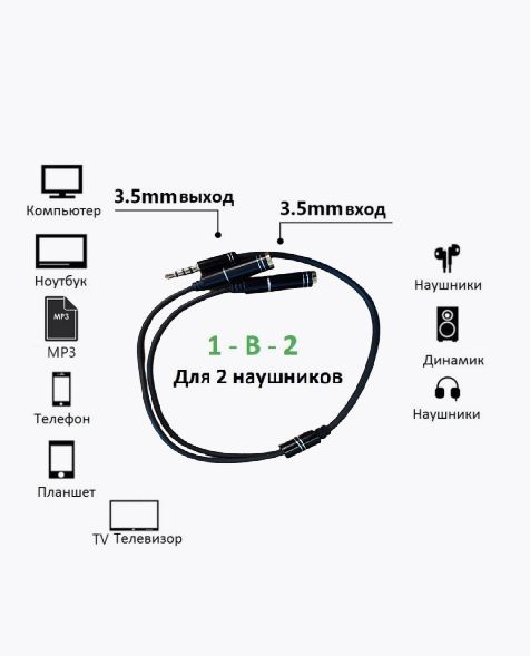 Разветвитель Rapture KIN-67 2 in 1 AUX AUDIO Cable mini Jack 3.5mm ...
