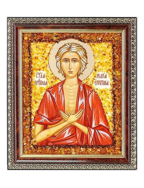 Мария Египетская. Икона, украшенная натуральным янтарём - купить по ...