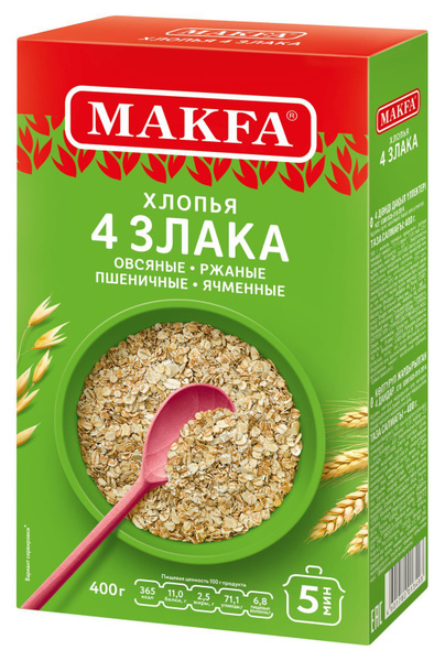 Хлопья Makfa 4 злака, 400 г - купить с доставкой по выгодным ценам в ...