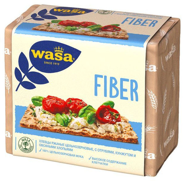 Wasa Хлебцы ржаные Fiber с пшеничными отрубями, кунжутом и овсяными ...