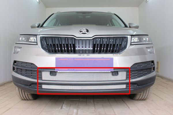 Защитная сетка радиатора низ хром Skoda Karoq (2017-н.в) с парктроником ...