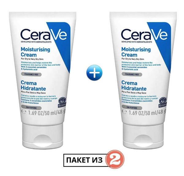 CeraVe Увлажняющий крем для сухой кожи с керамидами и гиалуроновой ...