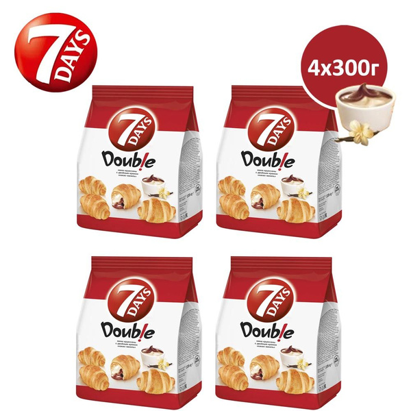 7DAYS Круассаны мини, c кремом Ваниль Какао, Пакет, 4шт. х 300гр ...