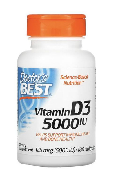 Doctor's Best D3, Витамин Д 3, 125 мкг (5000 МЕ), 180 капсул - купить с ...