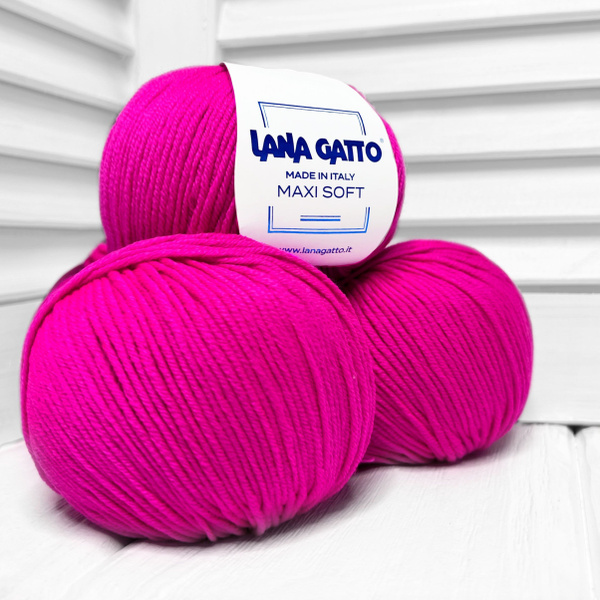 Пряжа Lana Gatto - Maxi Soft (А3088 - фуксия неон), 90м/50г, 3 шт ...