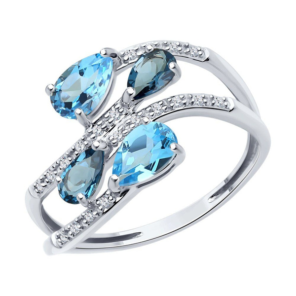SOKOLOV Diamonds, Кольцо из белого золота с бриллиантами и топазами, 71 ...