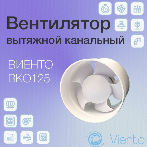 Вентилятор вытяжной канальный, диаметр 125, ВИЕНТО ВКО 125 малошумный ...