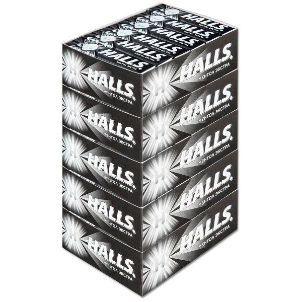 Леденцы Halls "Экстра сила" ментол экстра, черный, 25 г, 60 шт ...