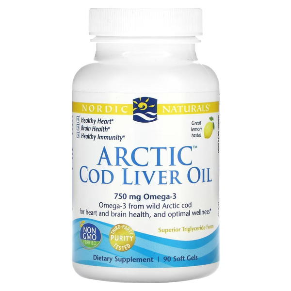 Nordic Naturals, Масло печени арктической трески, лимон, 1000 мг, 90 ...