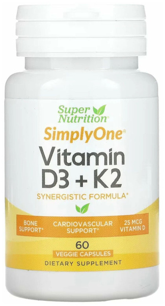 Комплекс витаминов Д3 и К2 Super Nutrition Vitamin D3+K2, 60 капсул ...