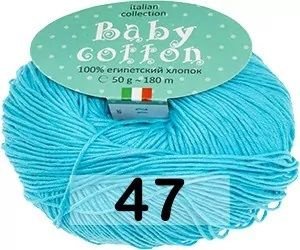 Пряжа для вязания WELTUS BABY COTTON 47 (голубая бирюза), 1 моток ...