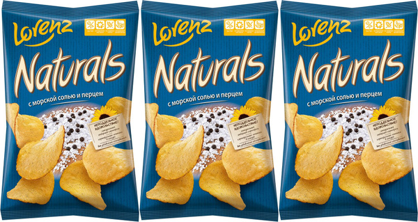 Чипсы картофельные Lorenz Naturals с морской солью и перцем, комплект ...