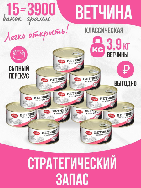 Мясные консервы Ветчина Классическая 325 гр. -12 шт - купить с ...
