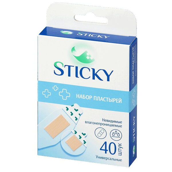 Sticky Лейкопластырь Стики Пластырь влагостойкий невидимый набор №40 ...